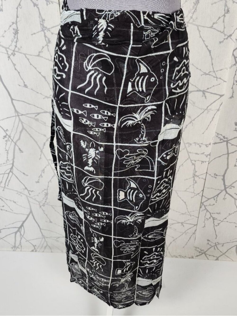 Creaciones Black Tribal Tropical Sheer Wrap Beach Cover Long Skirt